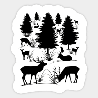 wild deer, roe deer, tree, antler, animals, forest Sticker